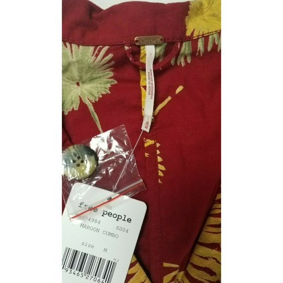 Free People Sz. M Maroon Combo Malibu Button Up Tropical Romper W/ Pockets NWT - Picture 3 of 6